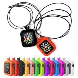 Silicone case cover for Apple Watch 38mm 40mm 42mm 44mm with rope necklace