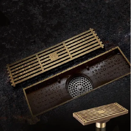 Antique brass - bathroom floor drain - wire strainerDrains