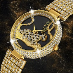 Luxury fashion gold watch with leopard & diamondsHorloges