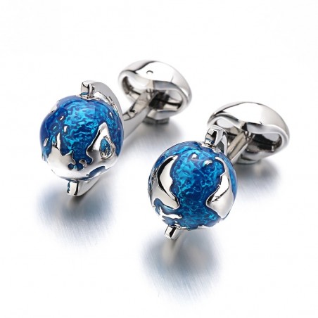 Fashion cufflinks with blue rotatable globe