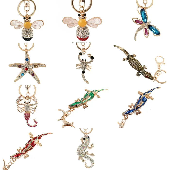 Crystal crocodile & starfish & bee - keychainSleutelhangers