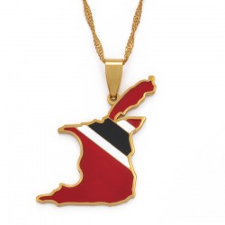 Trinidad & Tobago Landkarte Flagge Anhänger - Gold Halskette