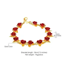 Gold & silver bracelet with red rosesArmbanden