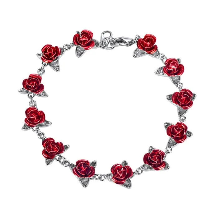Gold & silver bracelet with red rosesArmbanden