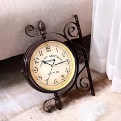 Antique style station - double sided metal wall clockClocks