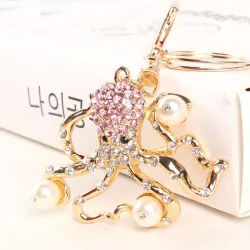 Crystal pink octopus & pearls - keychainSleutelhangers