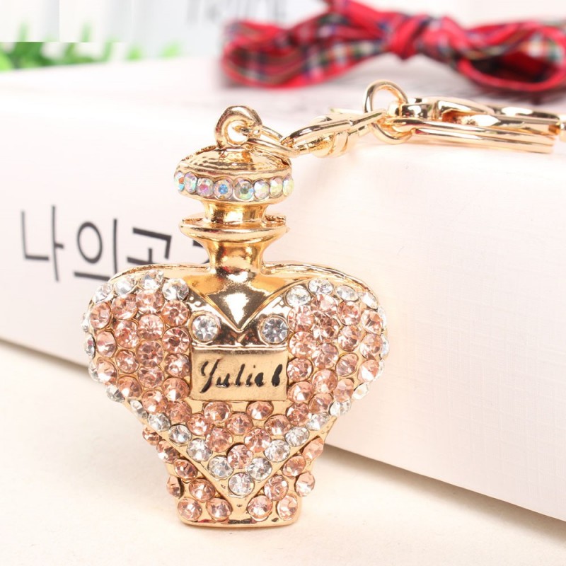 Gold crystal perfume bottle - keychainKeyrings