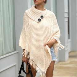 Knitted pullover with tassels - poncho with buttons - shawlHoodies & Truien