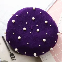 Elegant wool beret with pearls - hatHats & Caps