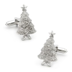 Manchetknopen met een zilveren kerstboomManchetknopen