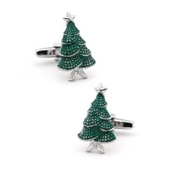 Manchetknopen met een groene kerstboomManchetknopen