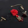 Gothic style lace bracelet with red rose & adjustable ringArmbanden