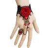 Gothic style lace bracelet with red rose & adjustable ringArmbanden