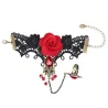 Gothic style lace bracelet with red rose & adjustable ringArmbanden