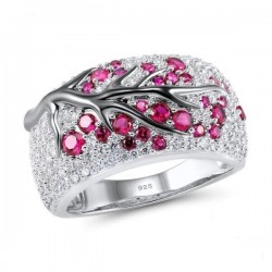 Roze bloemen - luxe zilveren ring met zirconiaRingen