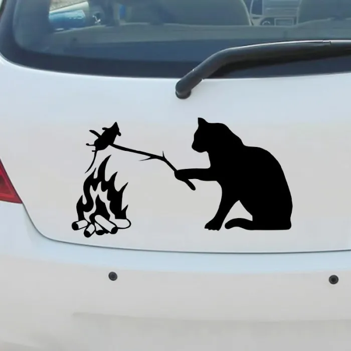 Kat met muis - 3D vinyl autostickerStickers