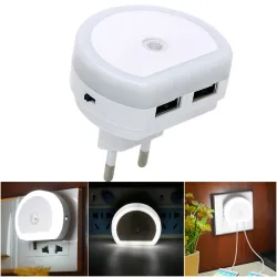 Dubbele USB-poortlader met LED-nachtlampje - lichtsensorOpladers